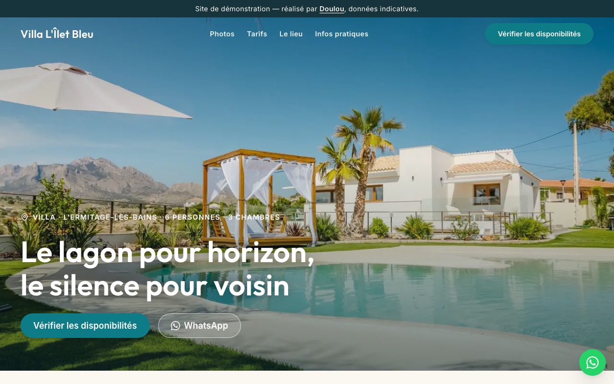 Aperçu du site de démonstration Villa L'Îlet Bleu